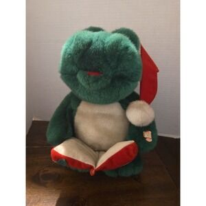 Vintage Fun World Green Frog Musical Plush‎ w/Christmas Hat Croaks No sound